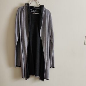 BNCI Blanc Noir Gray Knit Hooded Cardigan Pockets Long Sleeve Wool Blend XL